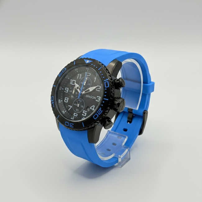 Mason Men’s Stainless Steel Chronograph Watch – Blue Dial with Signature Silicone Strap
