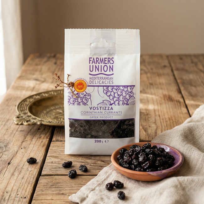 Farmers Union Mediterranean Delicacies Corinthian Currants Vostizza – Premium Greek Dried Currants (200g)