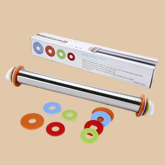 Stainless Steel Rolling Pin with Measurement Rings