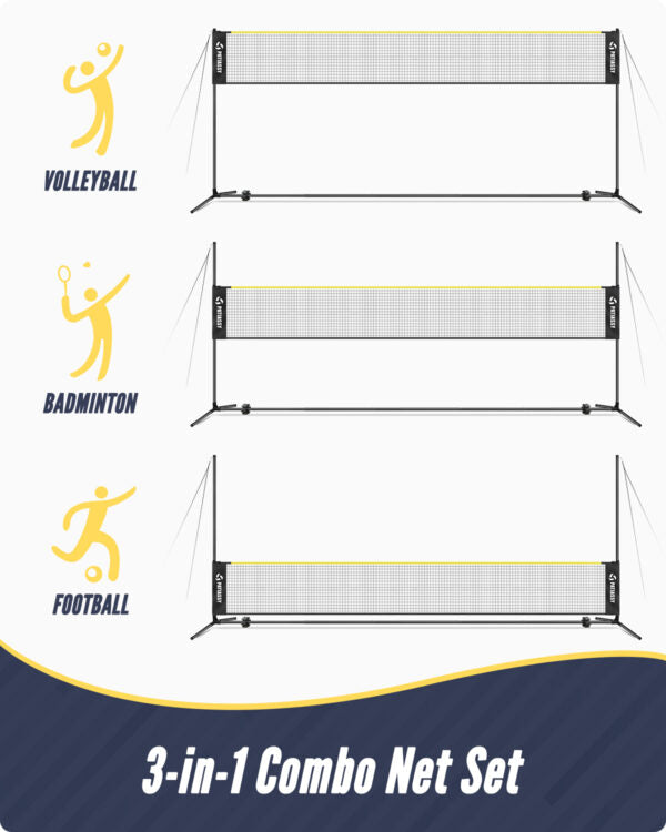 Patiassy Volleyball & Badminton Combo Set with Adjustable Net and Accessories (Yellow)