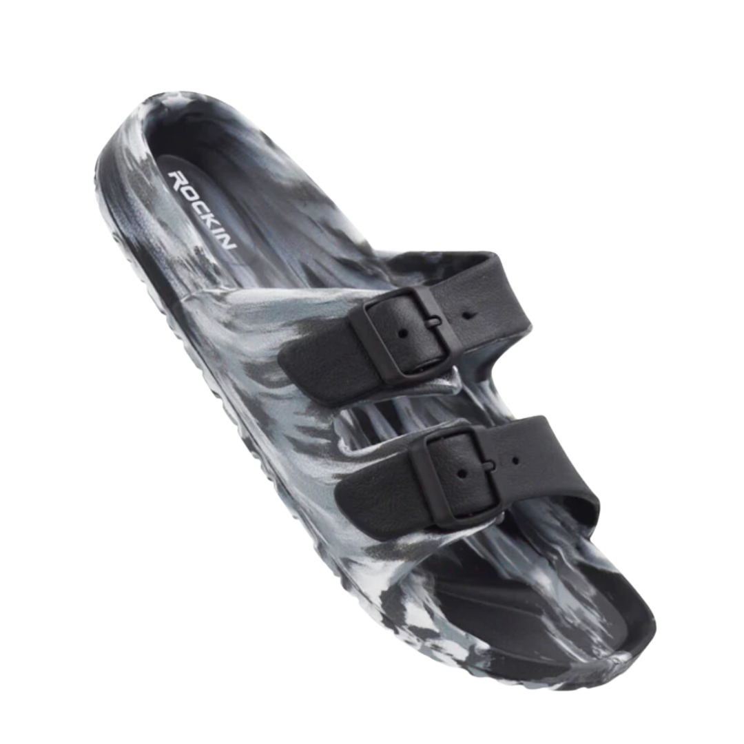 Huntington Buckle Slides- Black Marbled