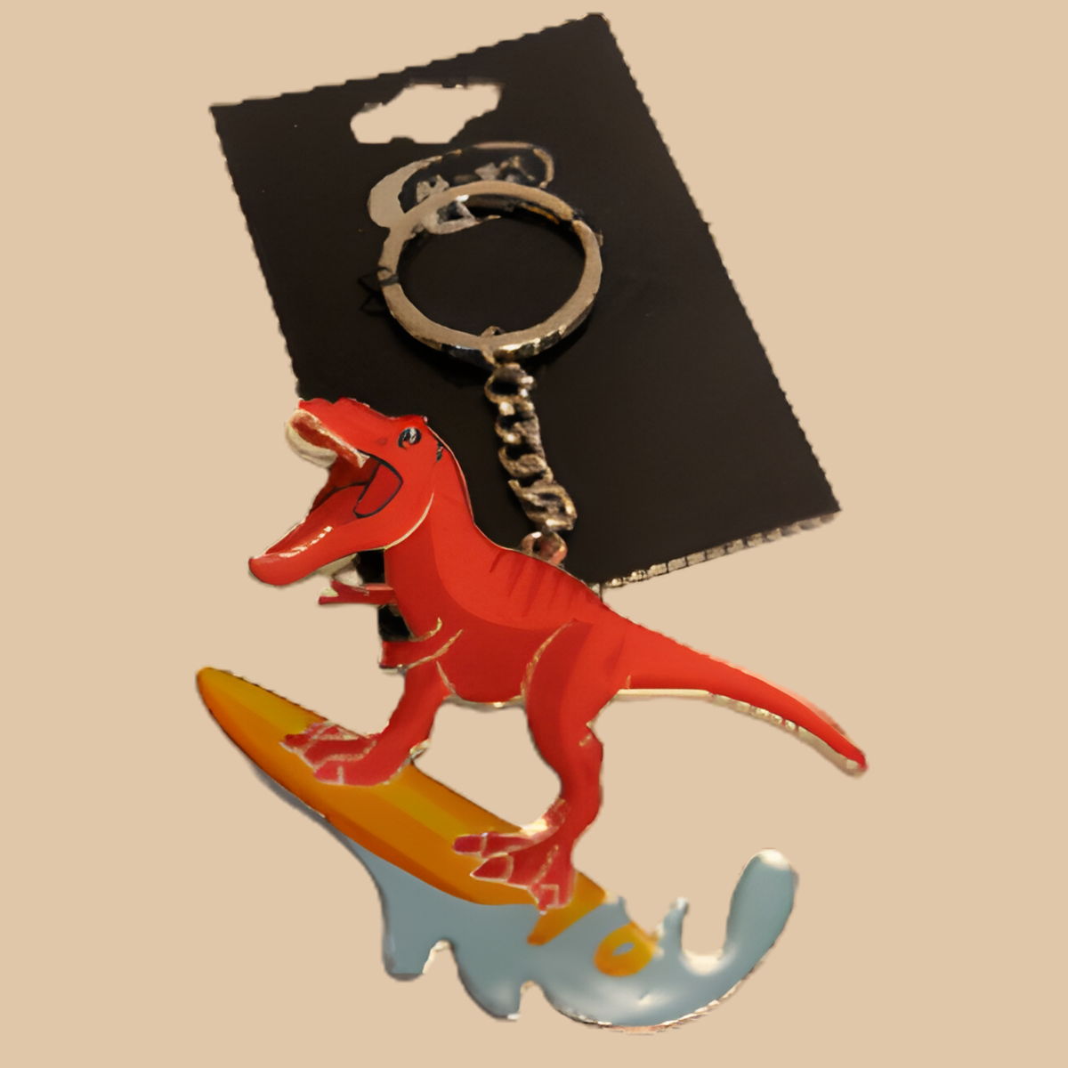 Silver Moon Creations Fashion Keychain – Surfing T-Rex