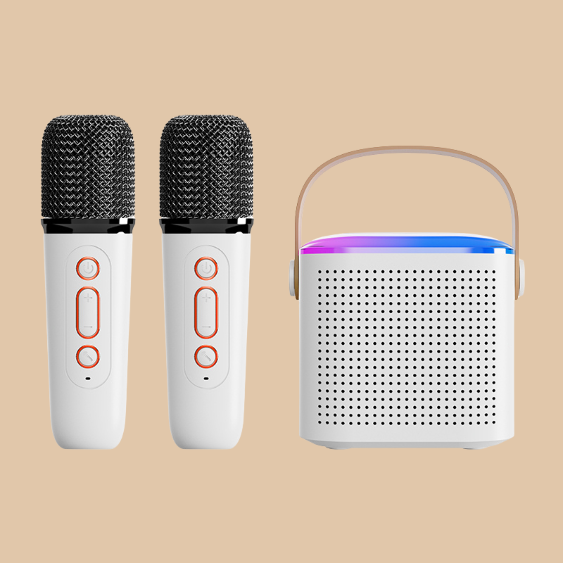 Karaoke Set Dual Wireless Mics Bluetooth Art + Sound LED RGB Lights Portable NEW