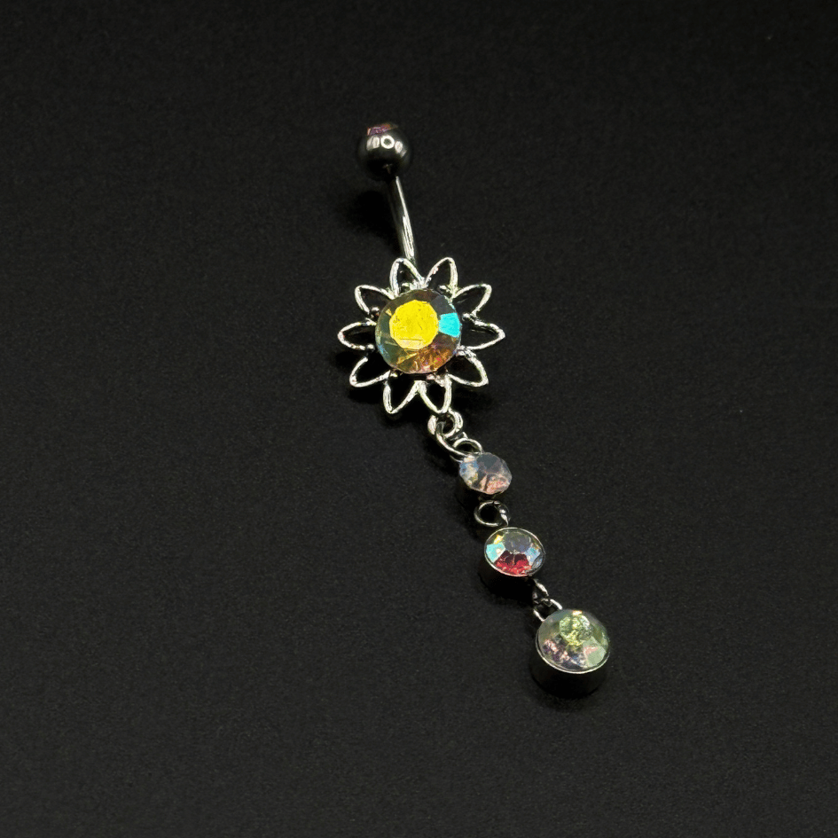 Gold Flowers Belly Button Ring with Stones