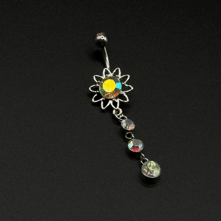 Gold Flowers Belly Button Ring with Stones