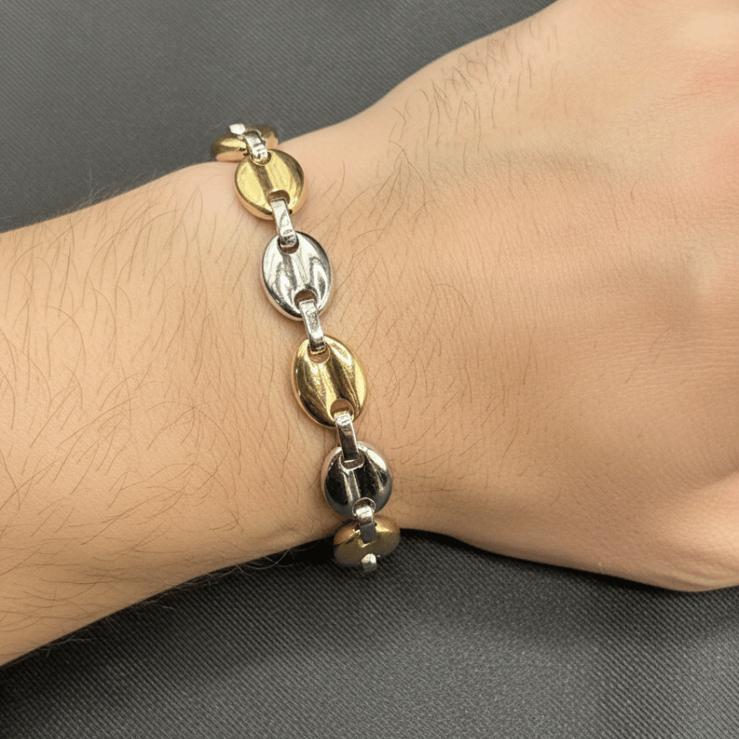 Men's Two-Tone Coffee Bean Link Bracelet