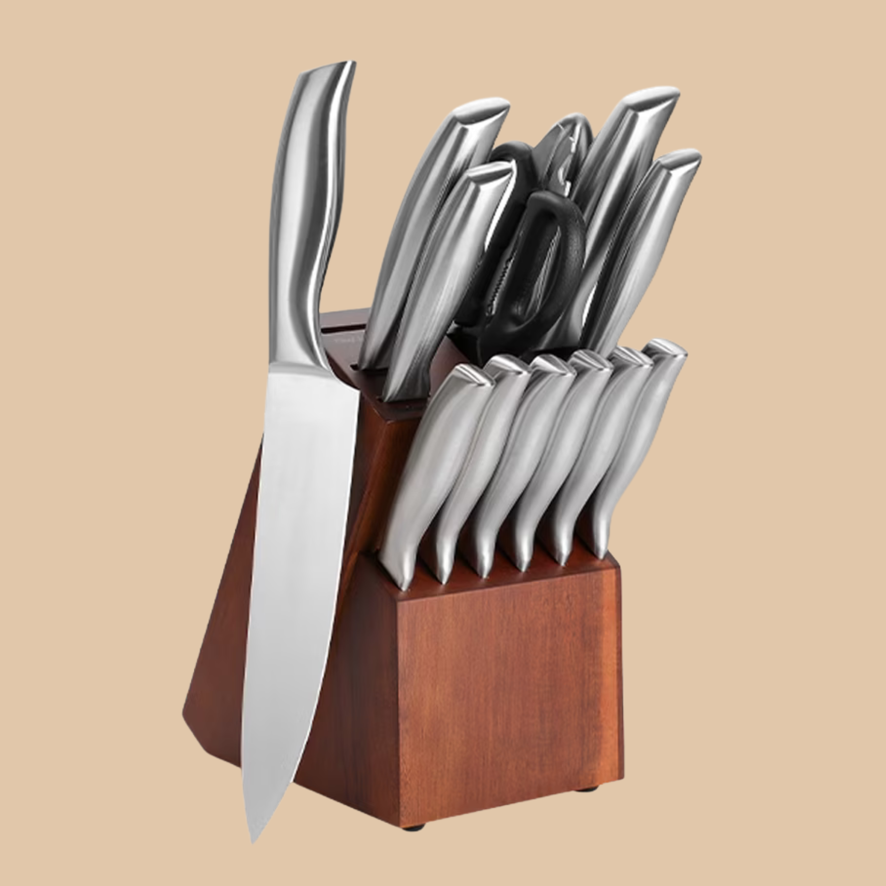 14-Piece Full Tang Steel Knife Set with Walnut Block