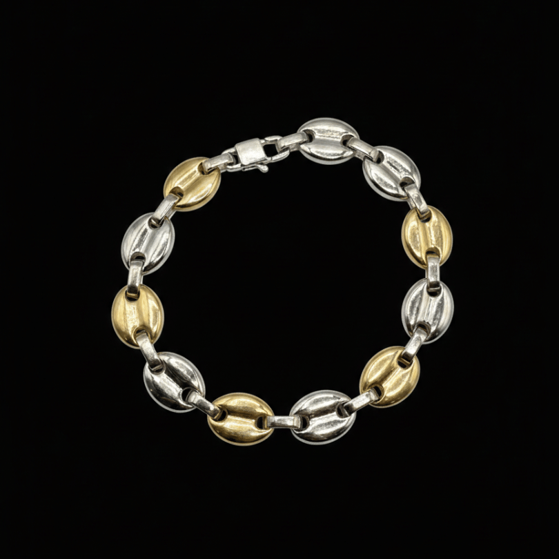 Men's Two-Tone Coffee Bean Link Bracelet