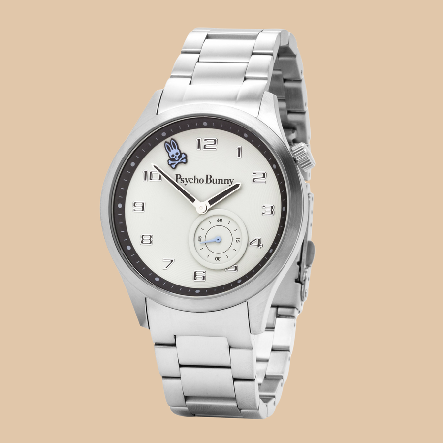 Psycho Bunny Black Stainless Steel Watch, Water-Resistant 5 ATM, Modern Bold Design