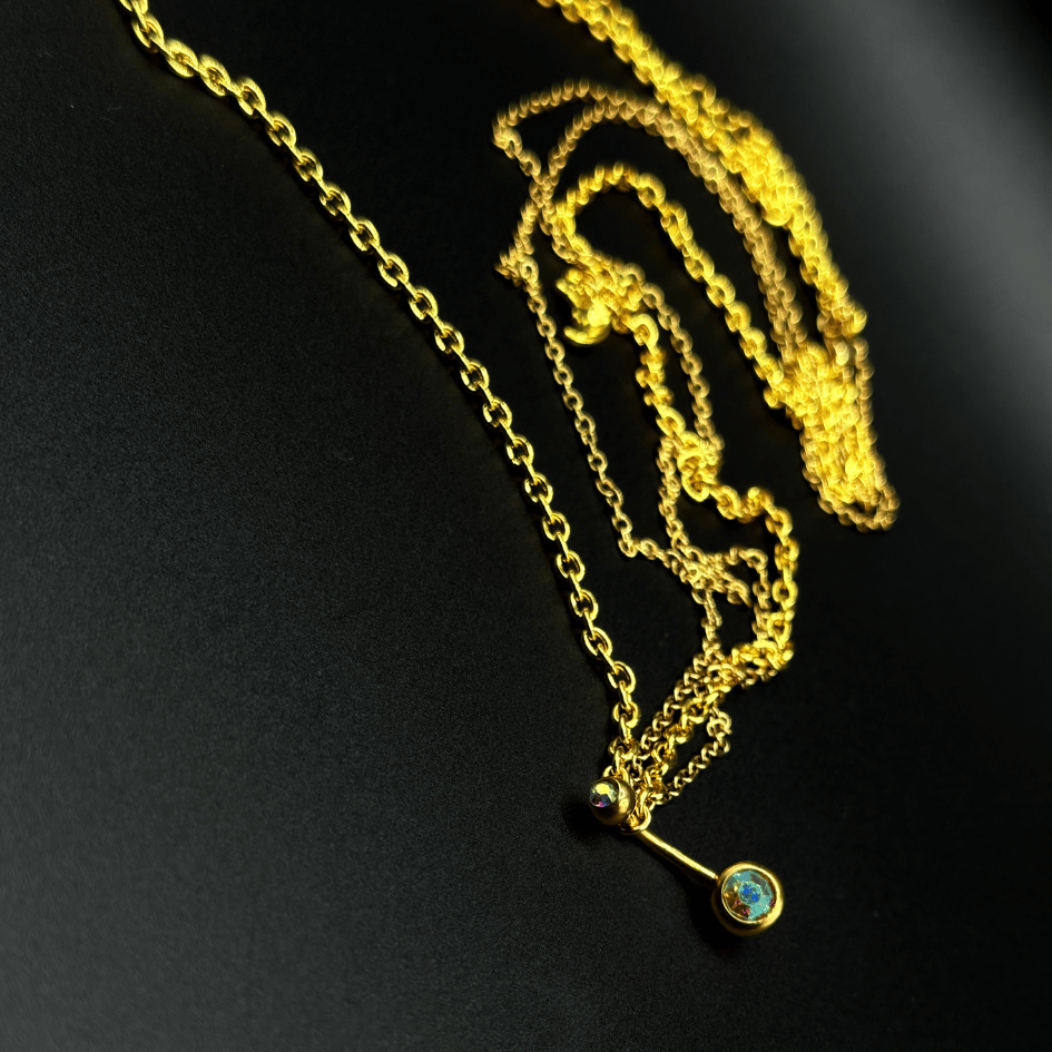 Gold Zircon Belly Button Ring with Stones & Chain