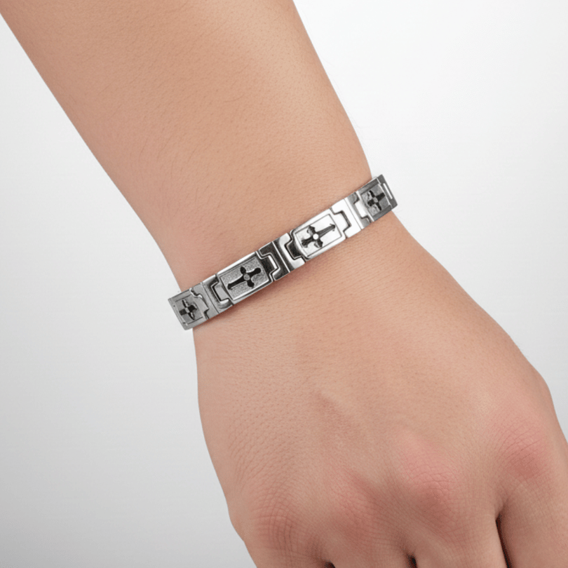 Men's Silver-Tone Celtic Cross Link Bracelet