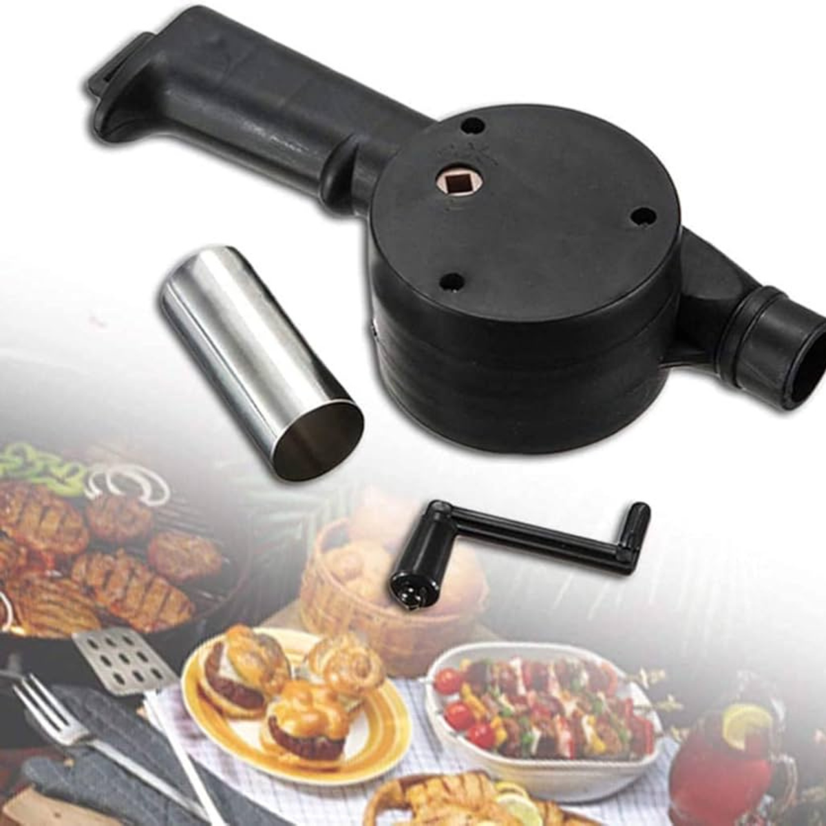 Barbecue Fire Bellows Hand Crank Tool, Black