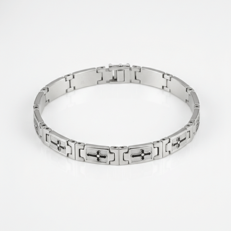 Men's Silver-Tone Celtic Cross Link Bracelet