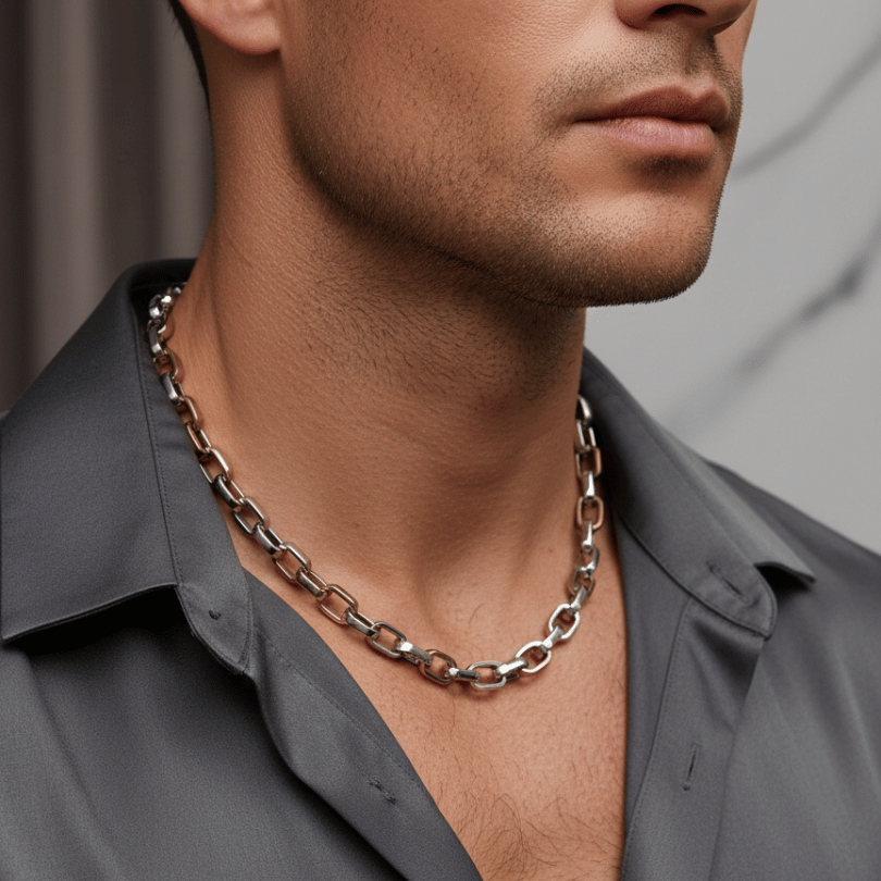 Industrial Two-Tone Silver & Copper Chain Necklace