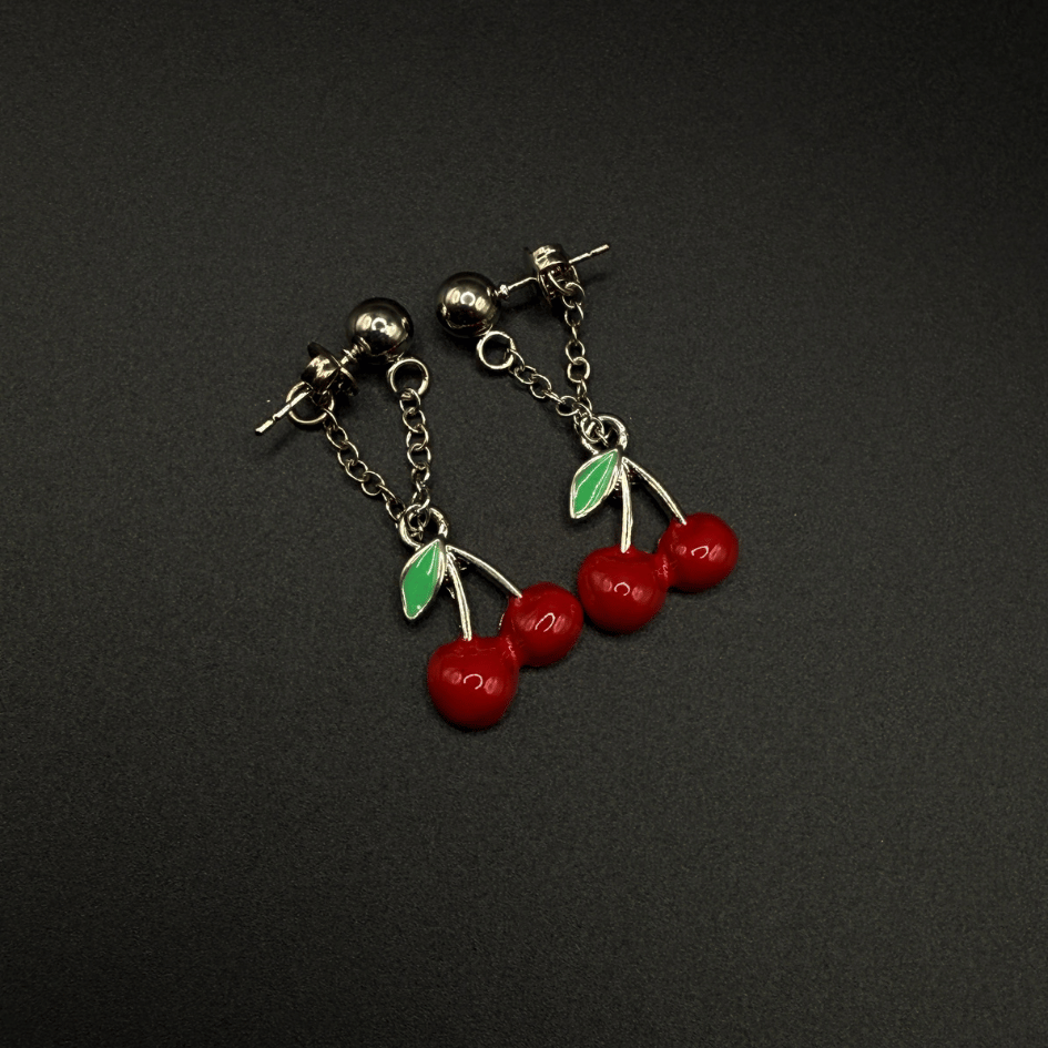 Silver & Red Cherry Stainless Steel Earrings for Girls