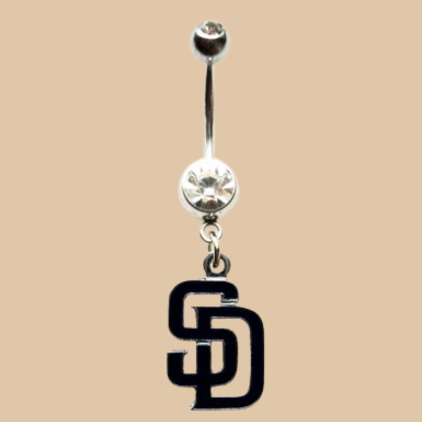 MLB Clear Gem Black Anodized San Diego Padres Belly Ring Licensed