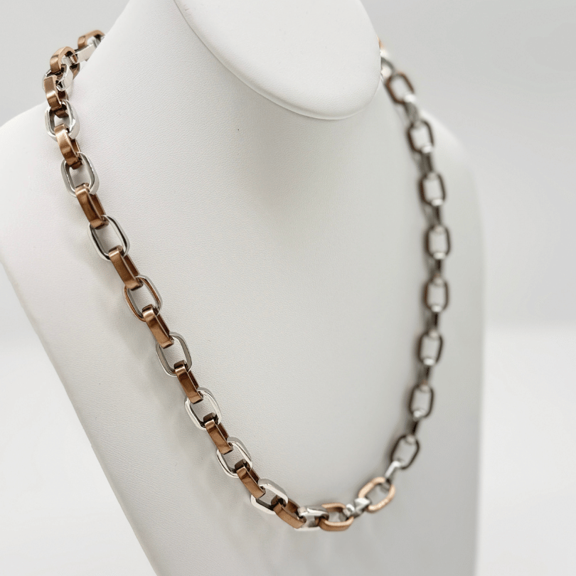Industrial Two-Tone Silver & Copper Chain Necklace