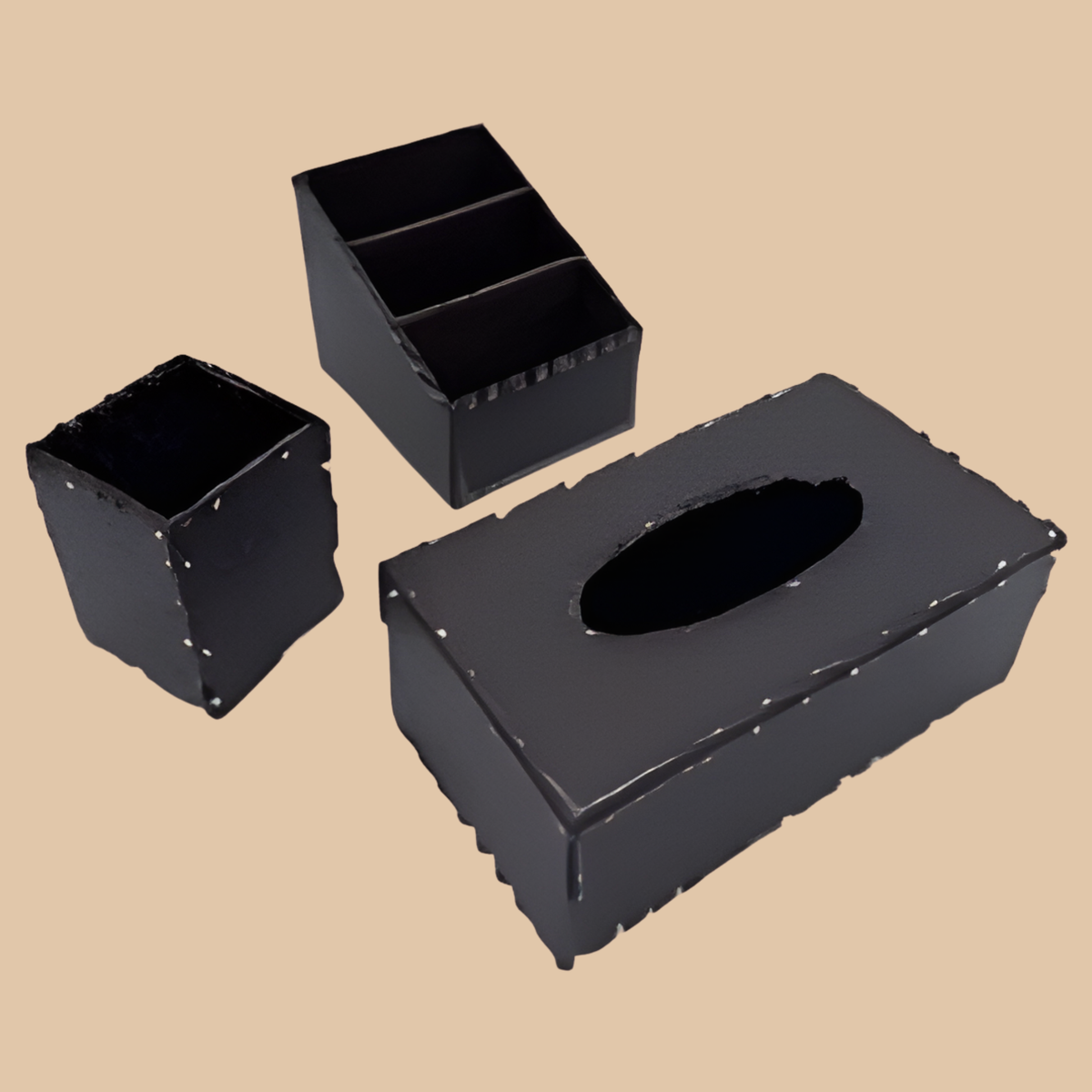 Office Desk Organizer Set 3 Pcs Dark Brown