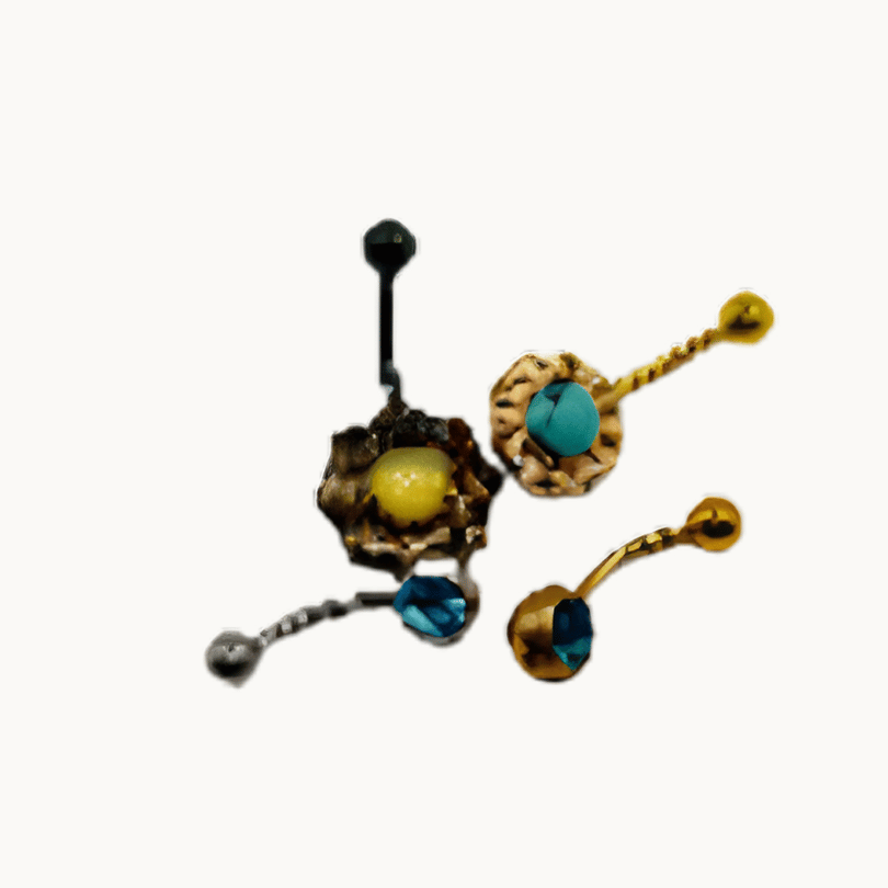 4-Piece Belly Button Rings – Gold & Turquoise Flower - Hammerhead LLC.