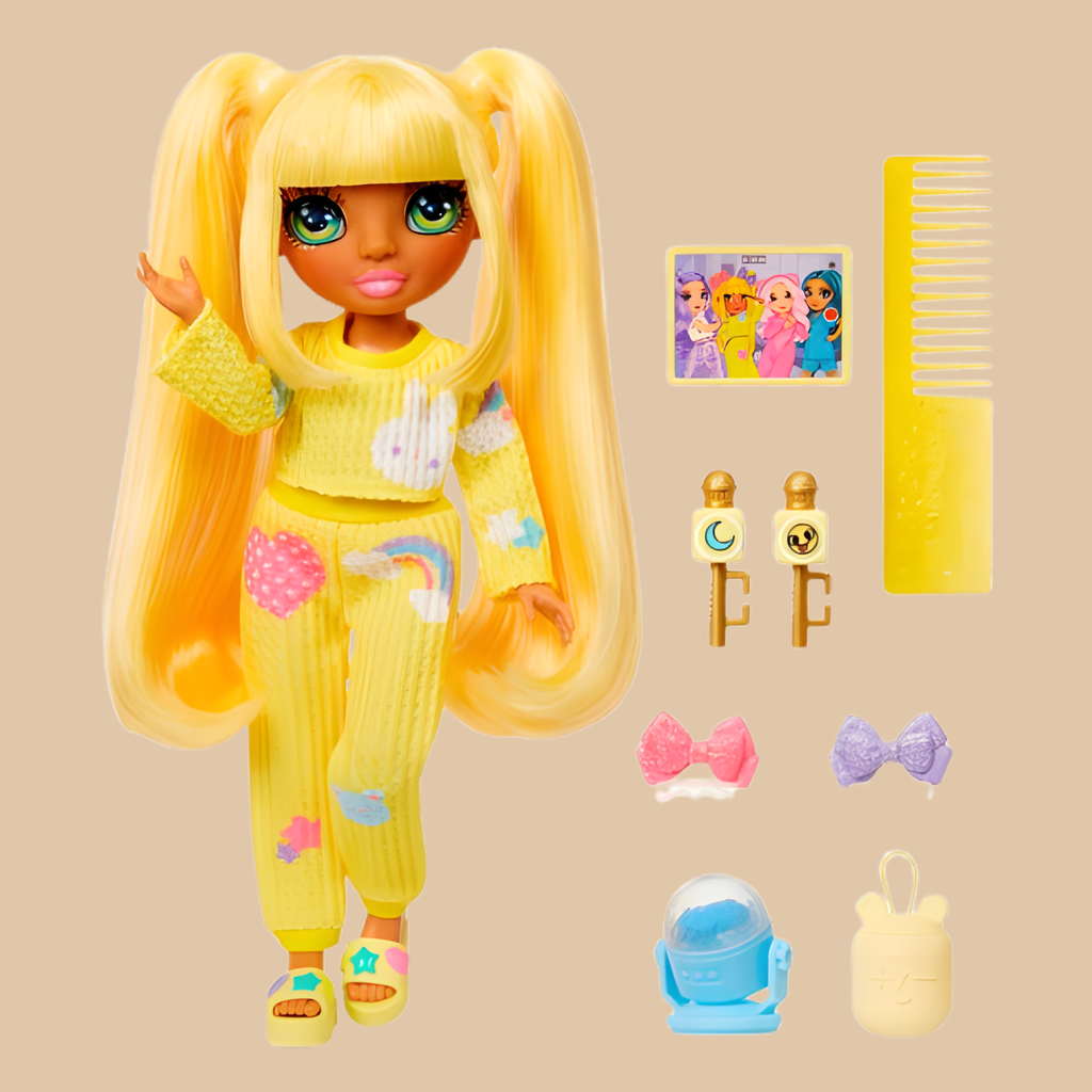 Rainbow High Jr High PJ Party Sunny Doll | 9” Posable Yellow Doll