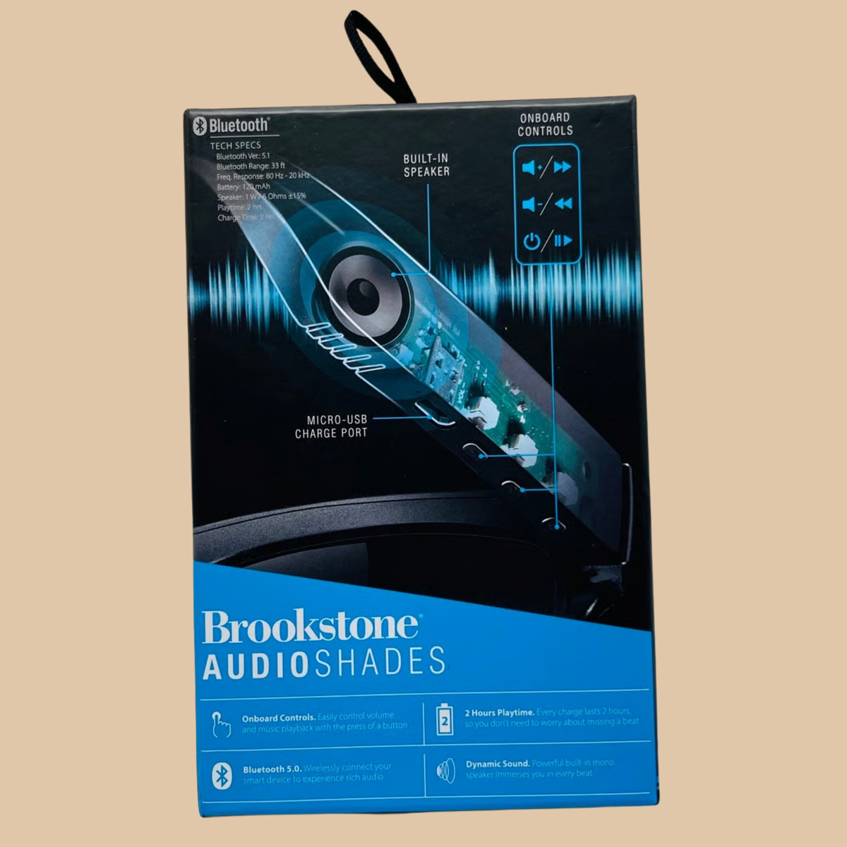 Brookstone Audio Shades – Aviator Gold Sunglasses with Built-in Wireless Speaker