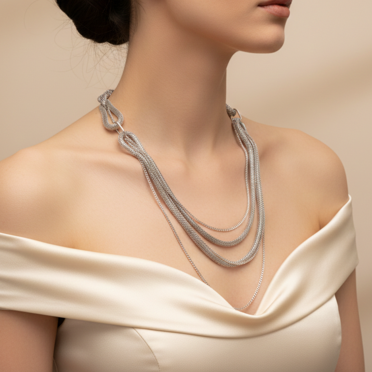 Silver-Toned Multi-Strand Statement Necklace
