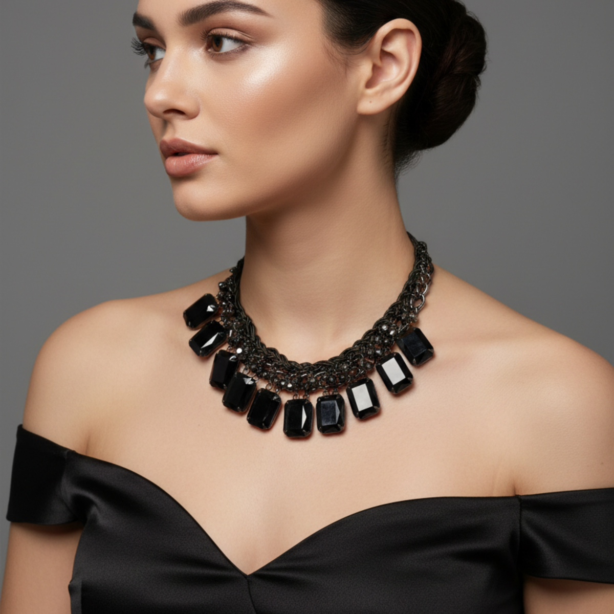 Bold Black Gemstone Necklace
