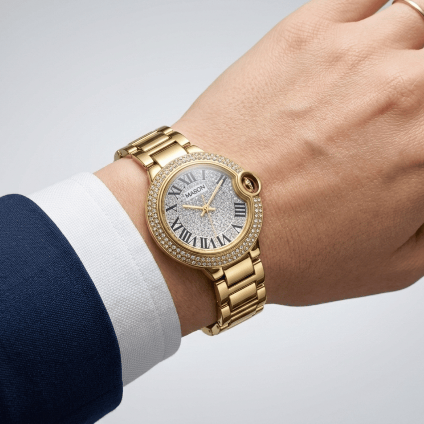 Mason Yellow IP Stainless Steel Crystal Bezel Watch – RJ-031