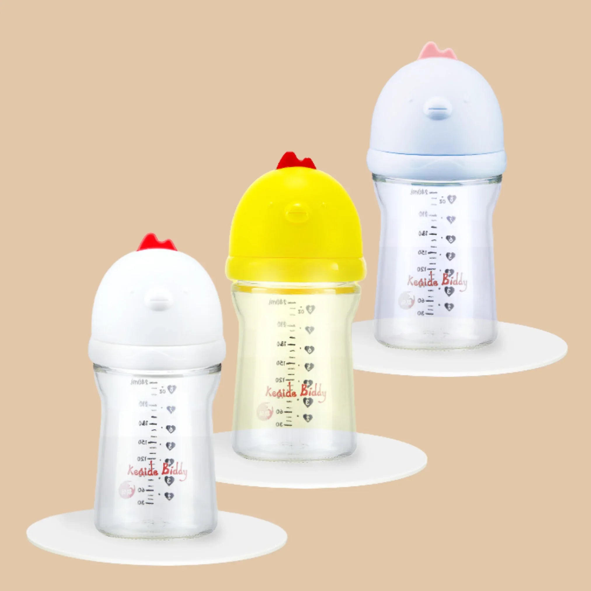 CUTE CHICKEN WIDE MOUTH GLASS BOTTLE 160mL/5oz