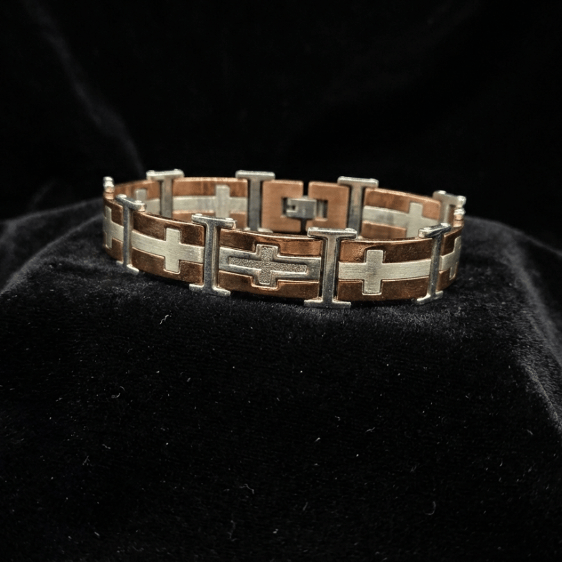 Men's Orange Accent Stainless Steel Cross Bracelet