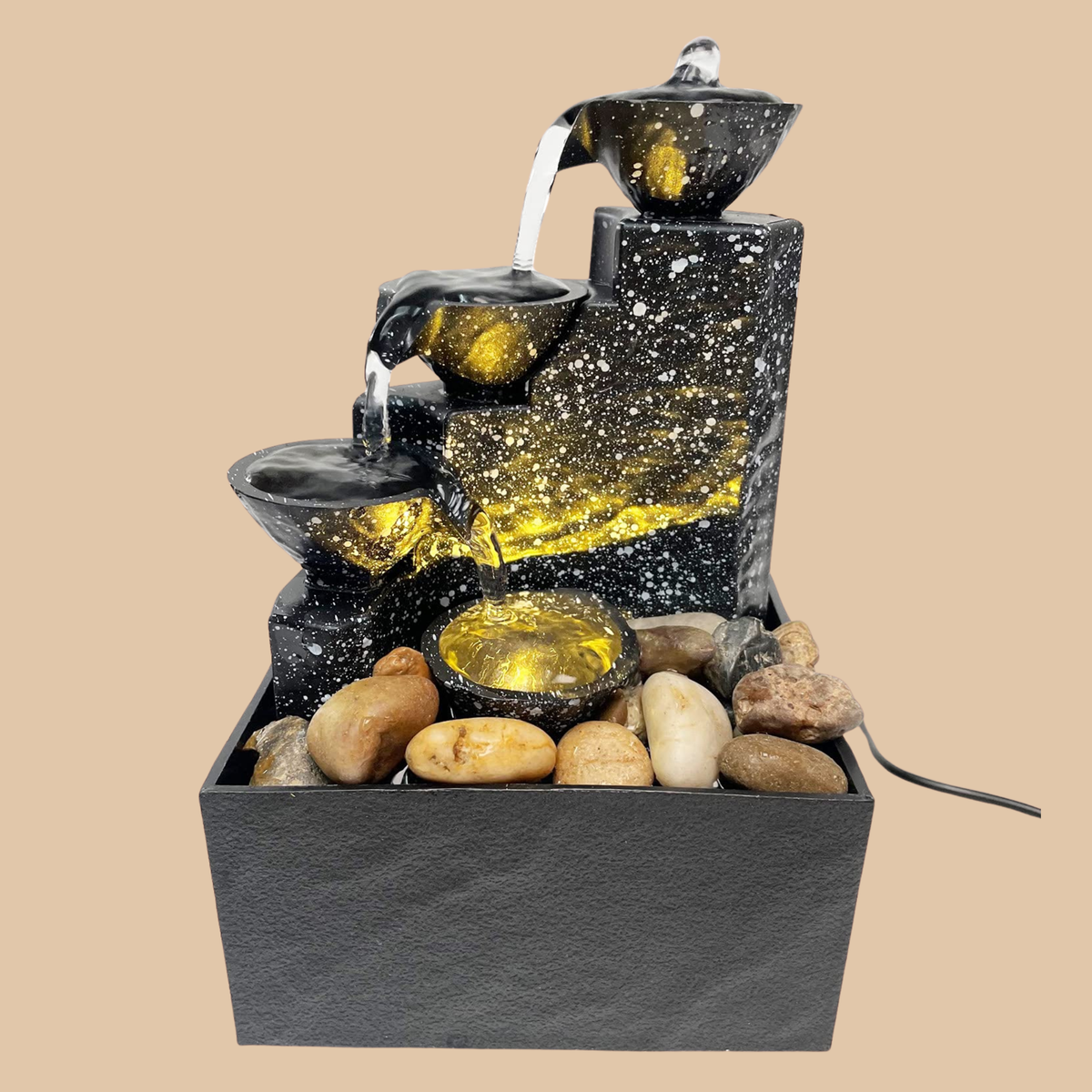 Silver Moon Creations Desktop USB Small Water Fountain with Irregular Stones & LED Lights