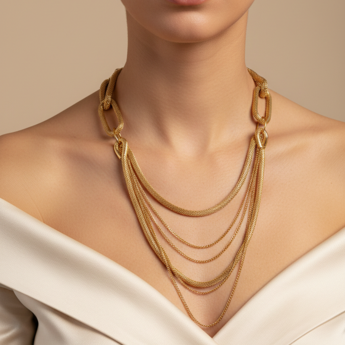 Gold-Toned Multi-Strand Statement Necklace