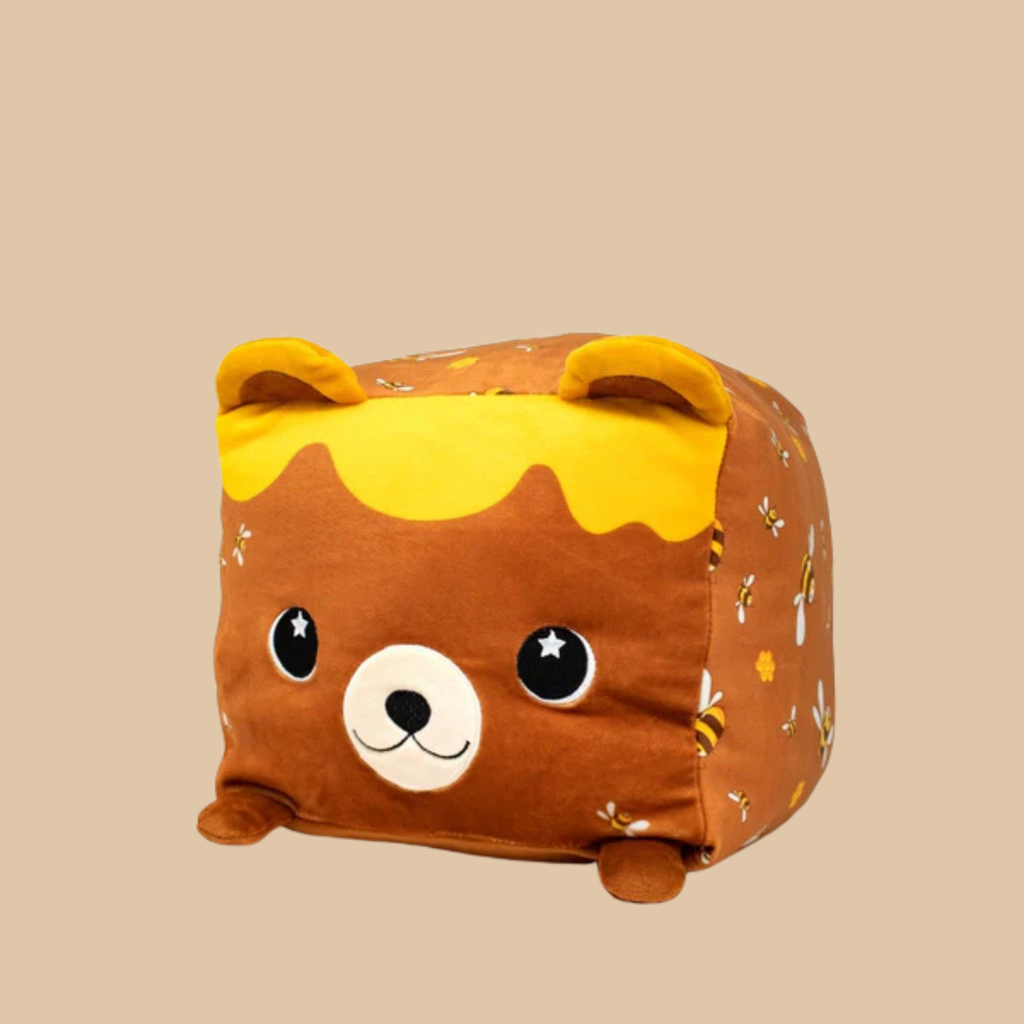 Moosh Moosh Plus Bear Squish Pillow Stuffed Brown and Yellow 8" x 10"