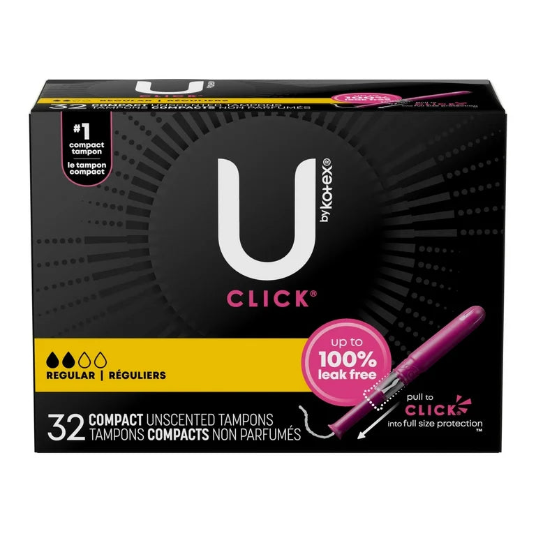U by Kotex Click® Compact Tampons – Regular, Unscented, 32 Count