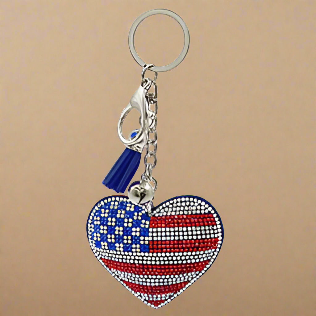 USA Flag Heart Dazzle Keychain