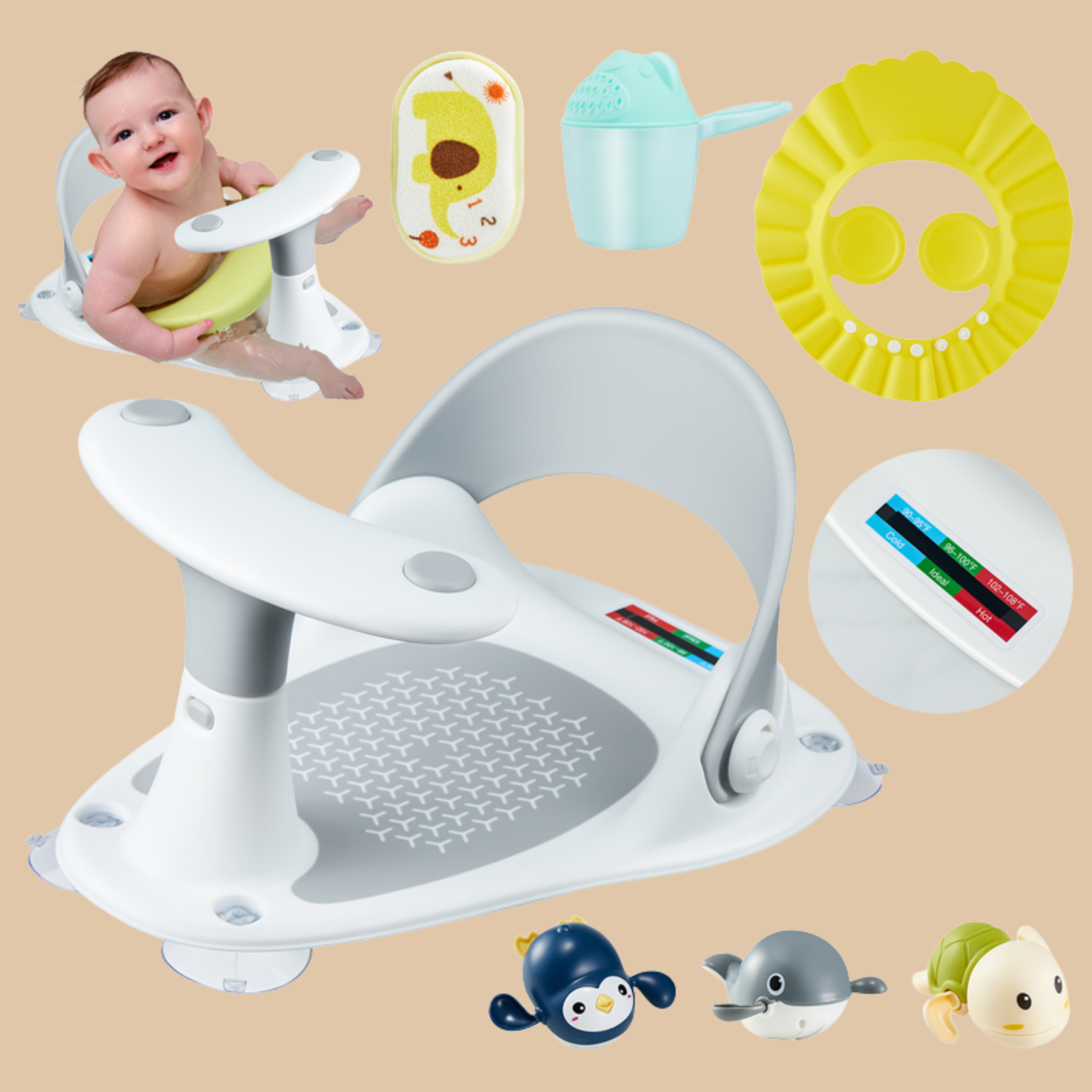 Baby Bath Seat Collapsible Infant Bath Seat Portable Baby Bathtub Seat White & Blue