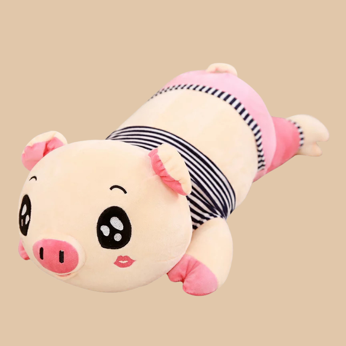 XL Pink Pig Plush Pillow – Soft Stuffed Bolster Cushion with Embroidered Outfit (25"–30")