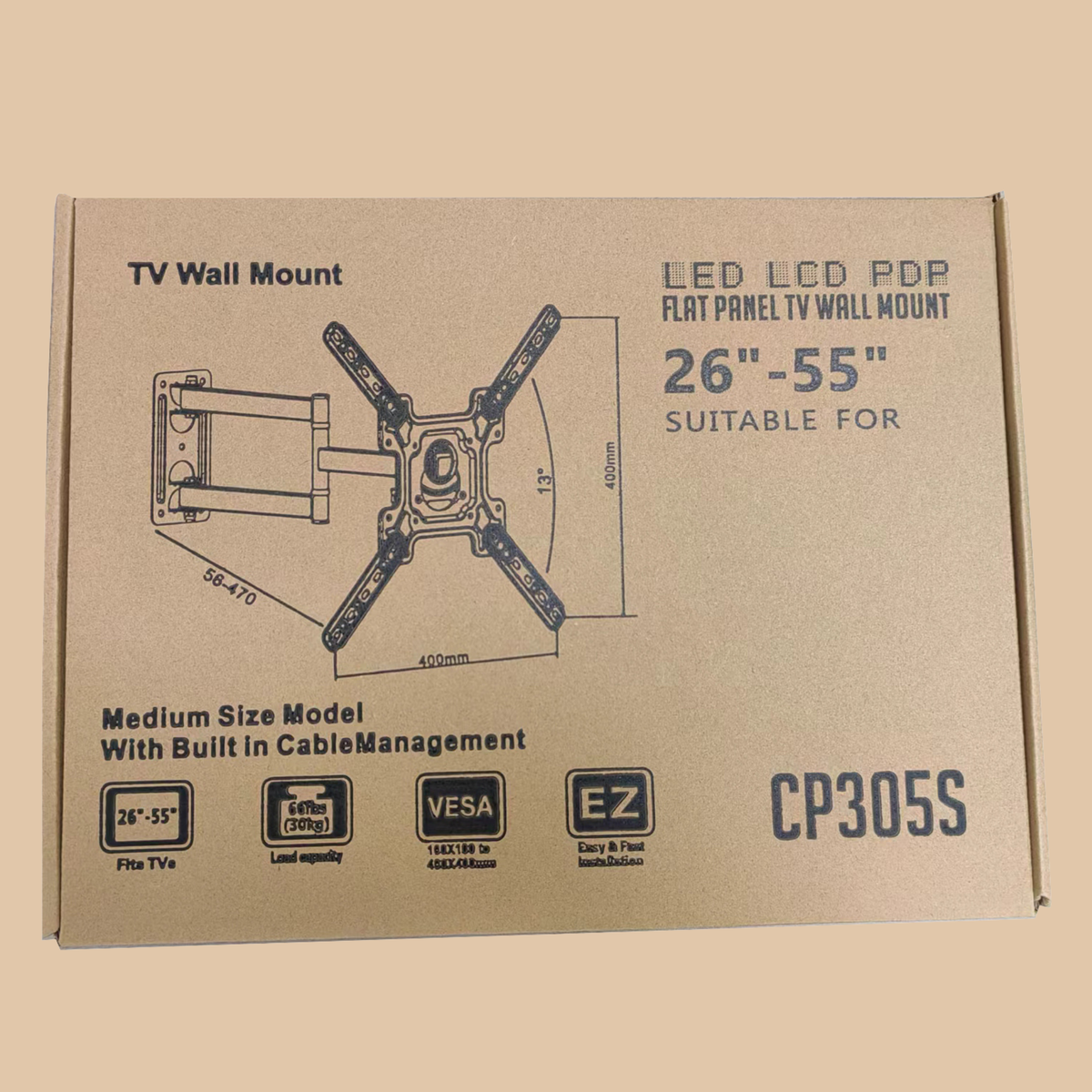 Model P4 26"-55" Swivel Wall Mount Articulating TV Bracket