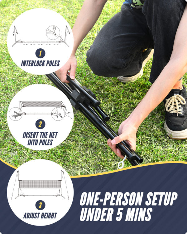 Patiassy Volleyball & Badminton Combo Set with Adjustable Net and Accessories (Yellow)