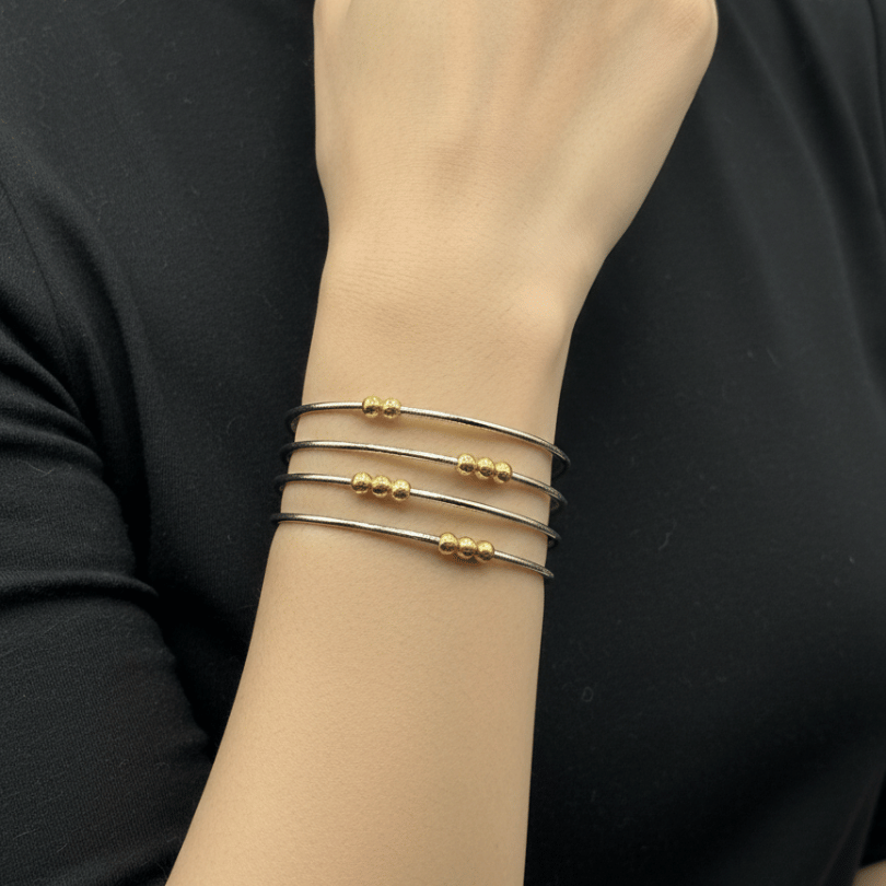 Radiant Contrast Mixed-Metal Bangle Set