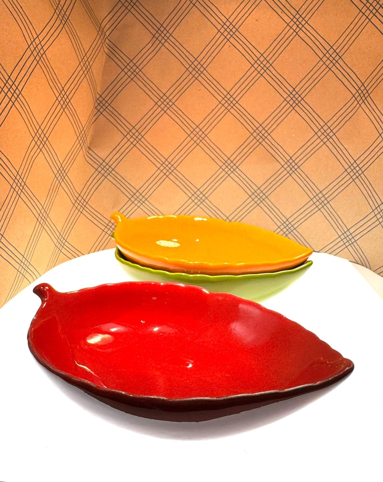 Set of 3 Ceramic Leaves Candy Dishes or Serving Bowls