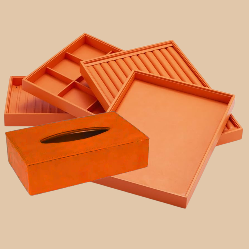 Drawer Organizer Set 4 Pcs Orange Leather