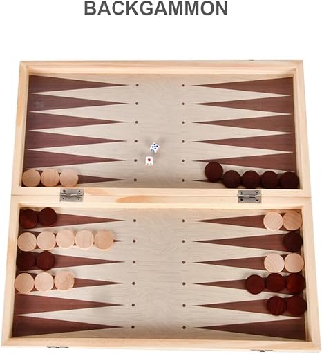 Chess Board Sets, 12 Inch Wooden Chess Set for Adults & Kids, 3 in 1 Chess Checkers Backgammon Board Game, Handmade Folding Chess Boards with 2 Extra Queens