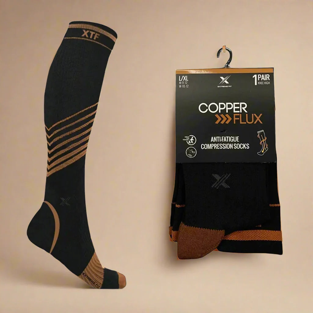 EXTREME FIT COPPER >>>FLUX ANTI-FATIGUE COMPRESSION SOCKS BLACK N ORANGE