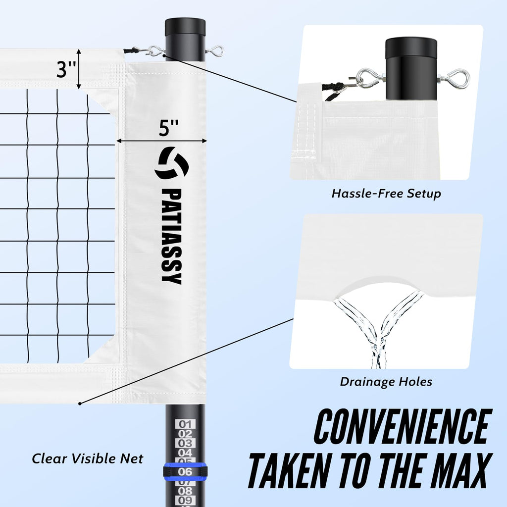 Patiassy Professional Volleyball Net Set with Adjustable Poles & Carry Bag (White)