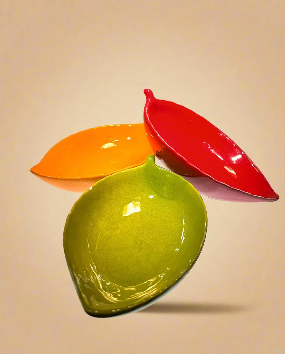 Set of 3 Ceramic Leaves Candy Dishes or Serving Bowls