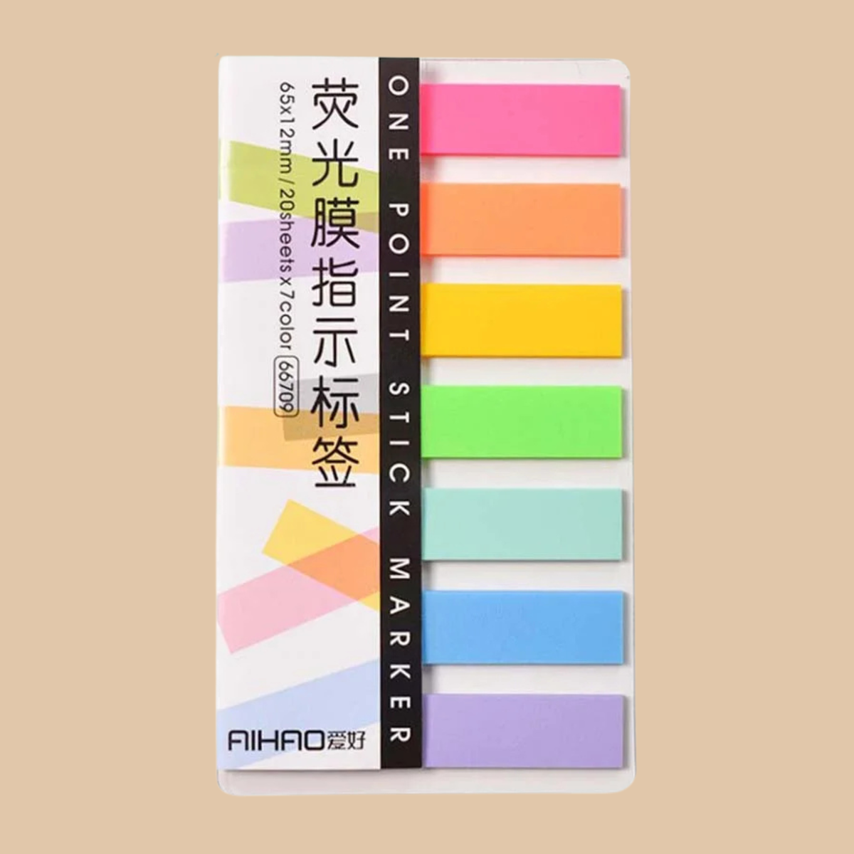 Fluorescent Neon Bookmark Sticker, 7 Colors Set