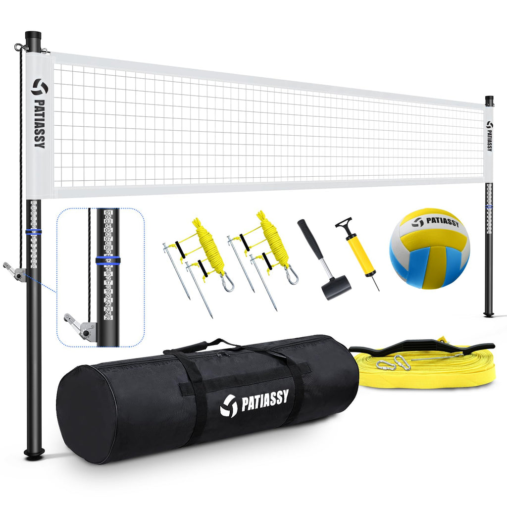 Patiassy Professional Volleyball Net Set with Adjustable Poles & Carry Bag (White)