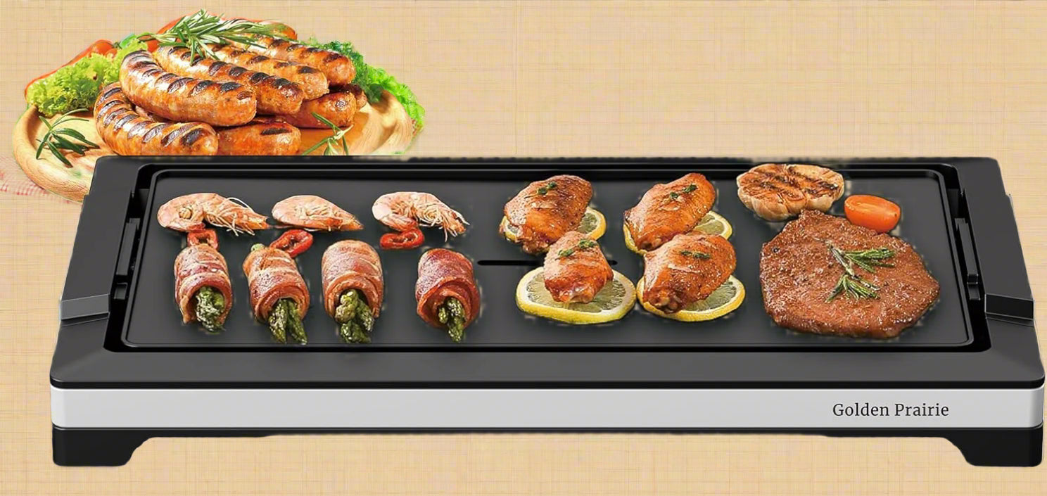 Electric Smokeless Indoor Griddle Grill - 1800W Fast Heating, 5-Level Temperature Control, Large Non-Stick Plate, Dishwasher Safe - Perfect for Household and Outdoor BBQ, Patio, Camping and Backyard