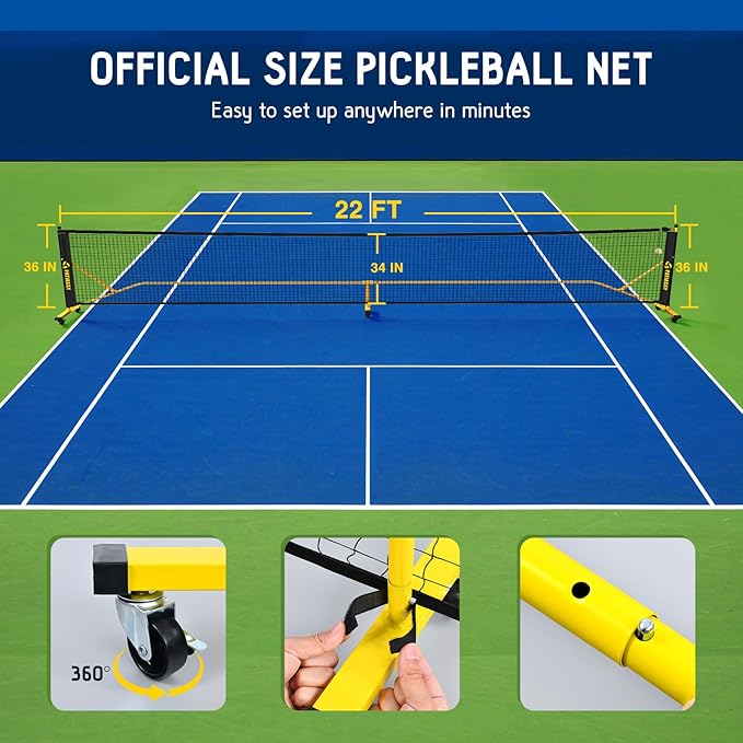 Patiassy Portable Outdoor Pickleball Net Set with Net Tension Adjuster, Wheels, 8 Sandbags and Carry Bag for Driveway